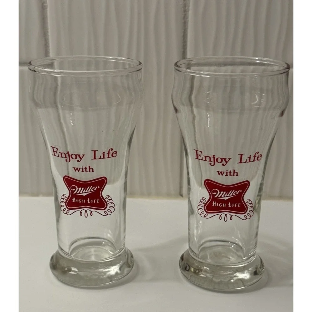 Miller High Life Collectible Beer Glass Red Logo Lot 2 Breweriana Barware MCM